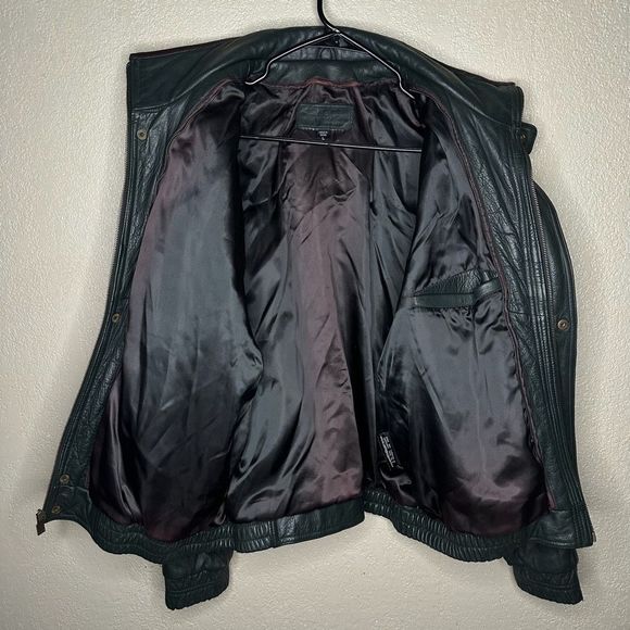 Vintage Saxony Green Leather Bomber Jacket Large - Picture 3 of 3